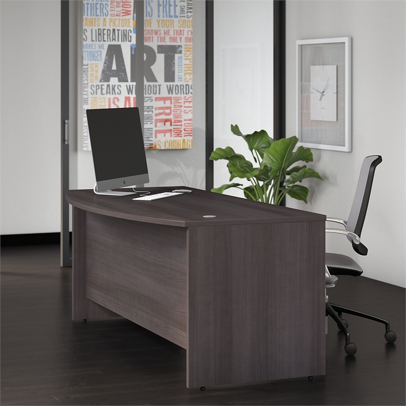 Studio C 72W Bow Front Desk in Storm Gray - Engineered Wood