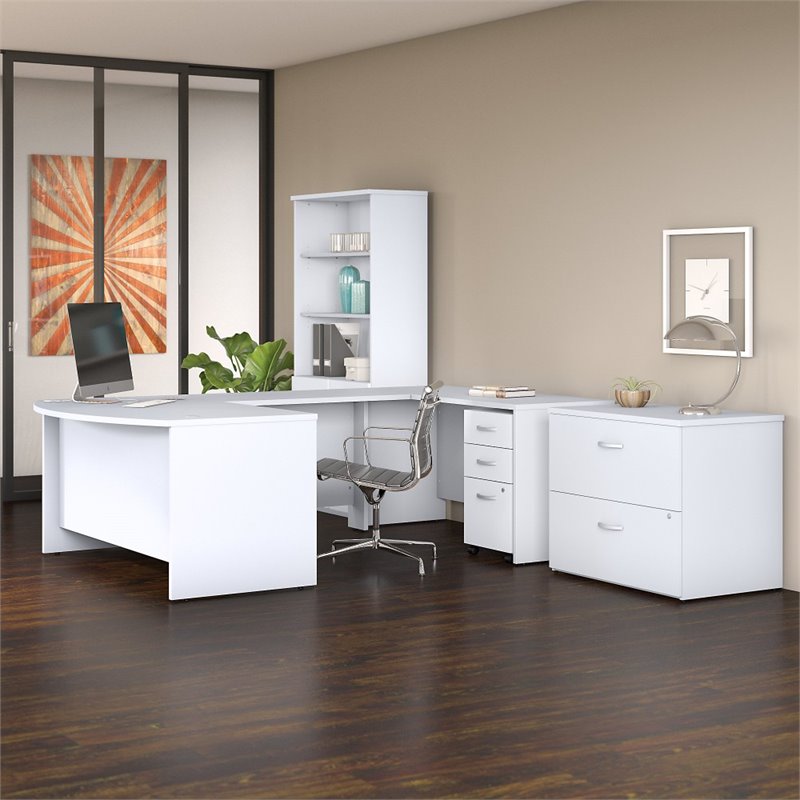 Studio C 60w U Shaped Desk With Bookcase And File Cabinets In