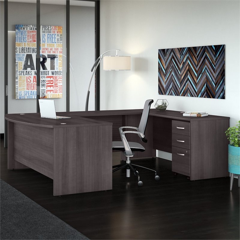 Studio C 72W x 36D U Shaped Desk with Drawers in Storm Gray - Engineered Wood