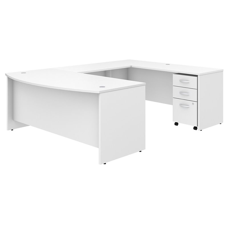 Studio C 72W x 36D U Shaped Desk with Drawers in White - Engineered Wood