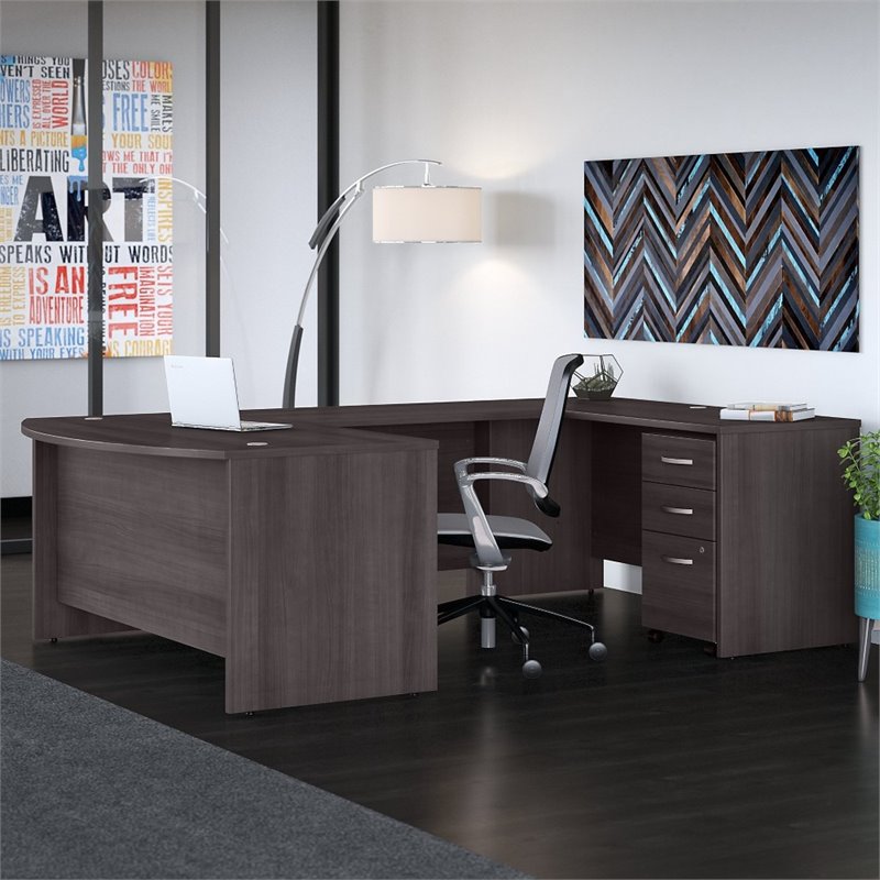 Studio C 60W x 36D U Shaped Desk with Drawers in Storm Gray