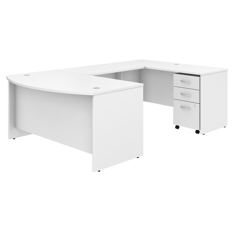 Studio C 60w X 36d U Shaped Desk With Mobile File Cabinet In White