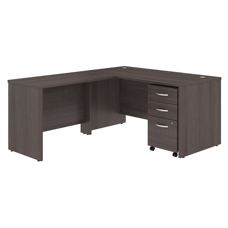 Studio C 60W L Shaped Desk with Drawers in Storm Gray - Engineered Wood