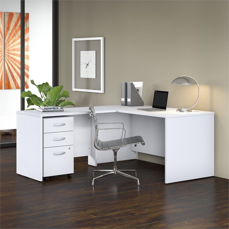 Studio C 60W L Shaped Desk with Drawers in White