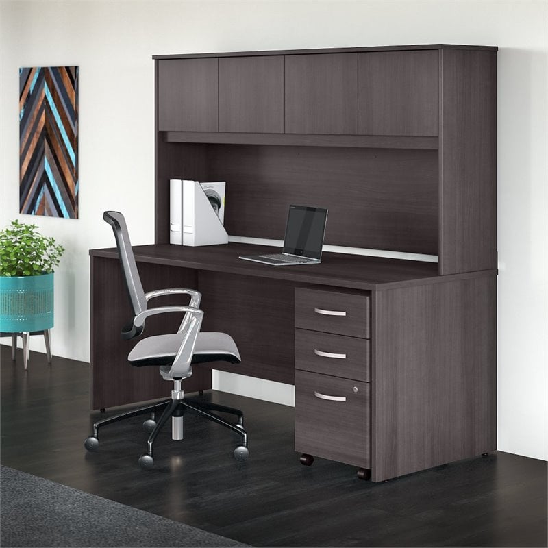 Studio C 72W Office Desk with Hutch and Drawers in Storm