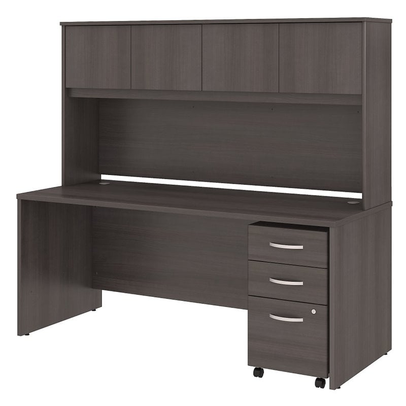 Studio C 72W Office Desk with Hutch and Drawers in Storm Gray - Engineered Wood