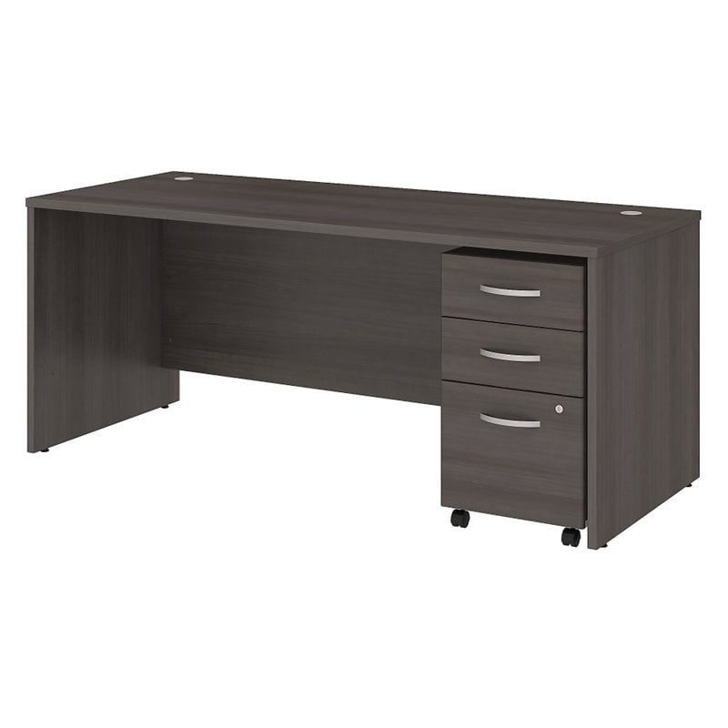 Studio C 72W Office Desk with File Cabinet in Storm Gray - Engineered Wood