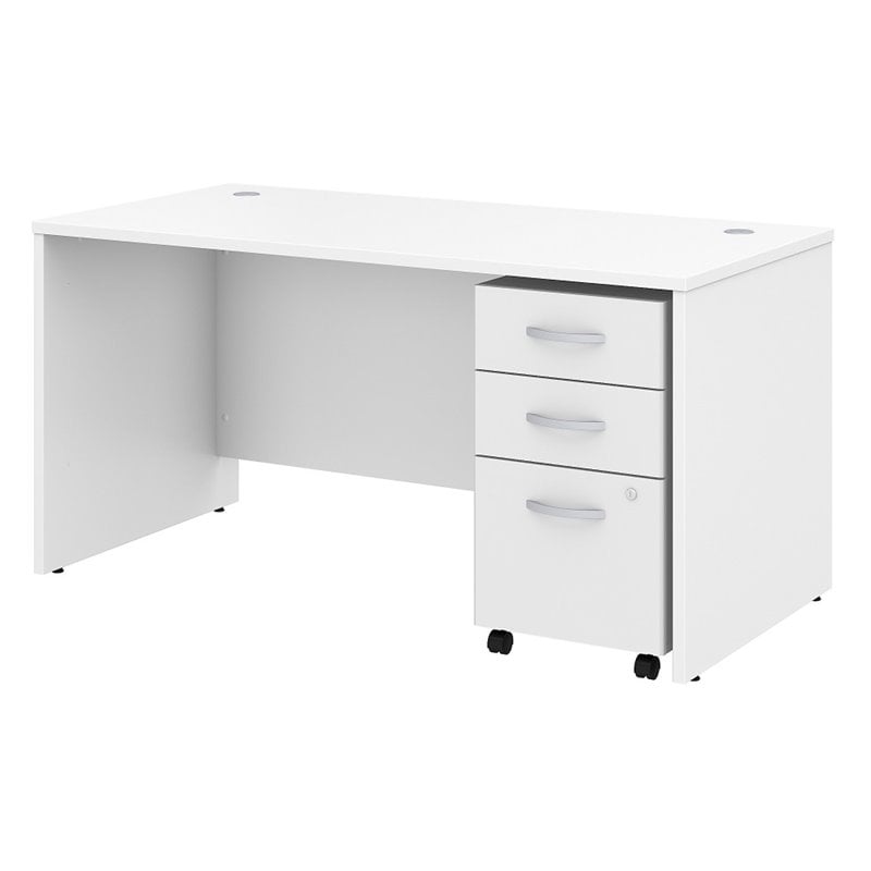 Studio C 60W Office Desk with File Cabinet in White - Engineered Wood