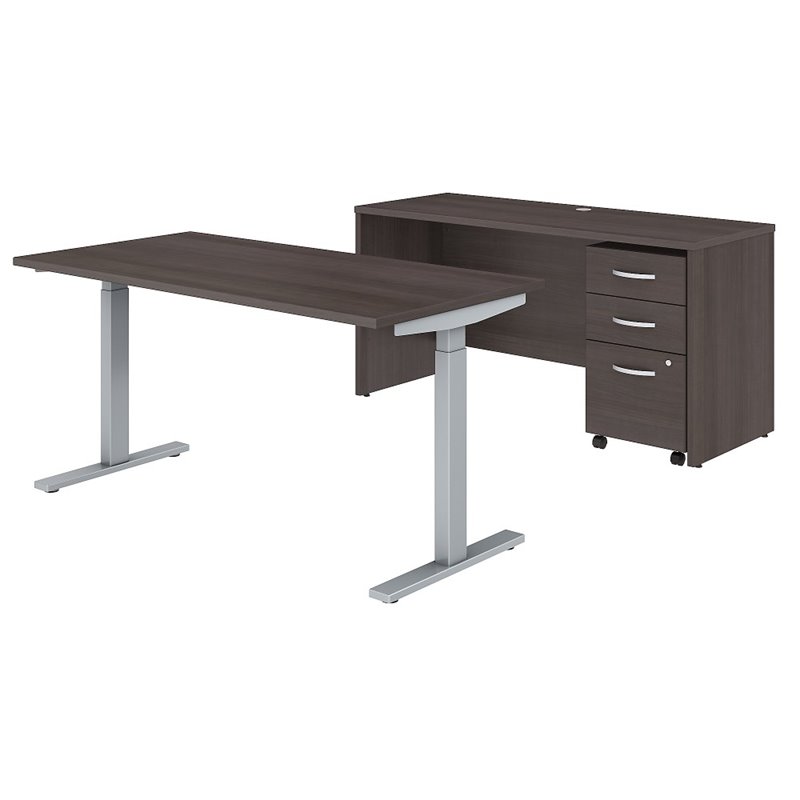 Studio C 60W Power Standing Desk 3 Pc. Office Suite in Gray - Engineered Wood