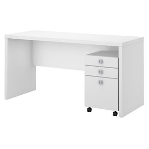 Echo by Kathy Ireland Credenza Desk with Mobile File in White -Engineered Wood