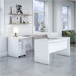 Echo Bow Front Desk and Credenza w/ Drawers in Pure White - Engineered Wood