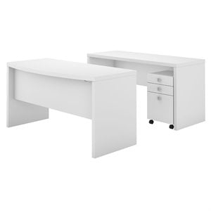 echo by kathy ireland bow front desk and credenza with file in white
