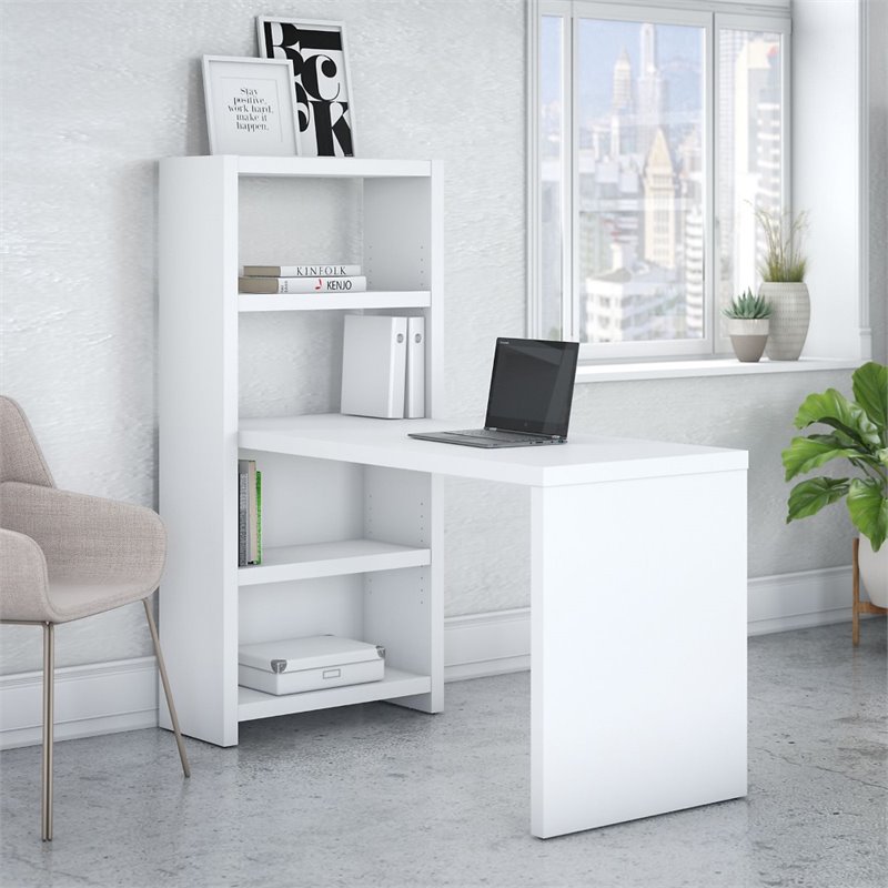 Echo 56W Bookcase Desk in Pure White - Engineered Wood