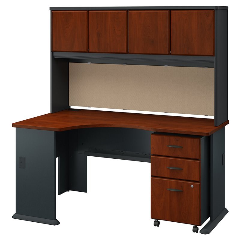 Series A Left Corner Desk With Hutch And Mobile File Cabinet In