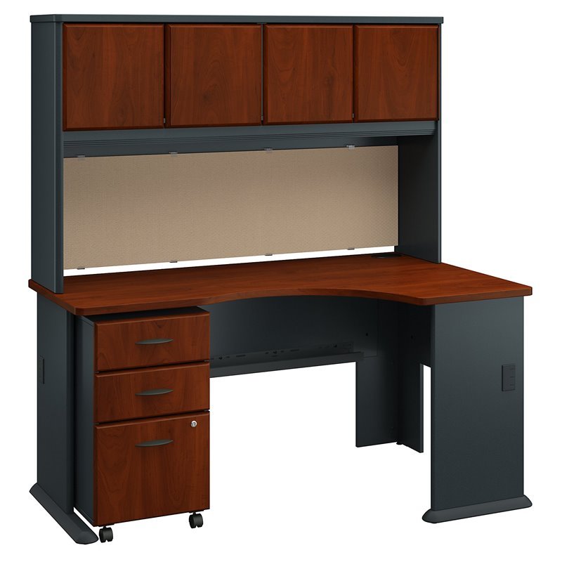 Series A Right Corner Desk With Hutch And File Cabinet In Cherry
