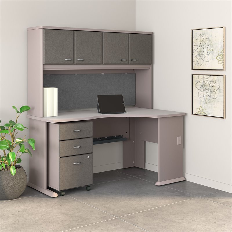 Bush Business Furniture Series A Right Corner Desk with Hutch and File