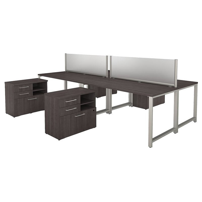 Bush Business Furniture 400 Series 4 Person Workstation with Table Desks and Storage in Gray