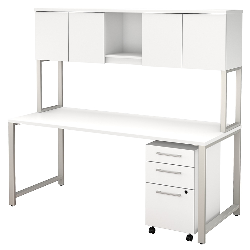 400 Series 72w X 30d Table Desk With Hutch And File Cabinet In White