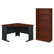 Bush Business Furniture Series 2 Piece Corner Desk and Shelf Bookcase Set in Hansen Cherry