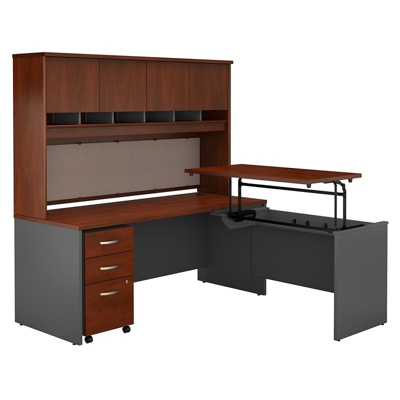 Series C 72W Sit to Stand L Shaped Desk Office Suite in Hansen Cherry