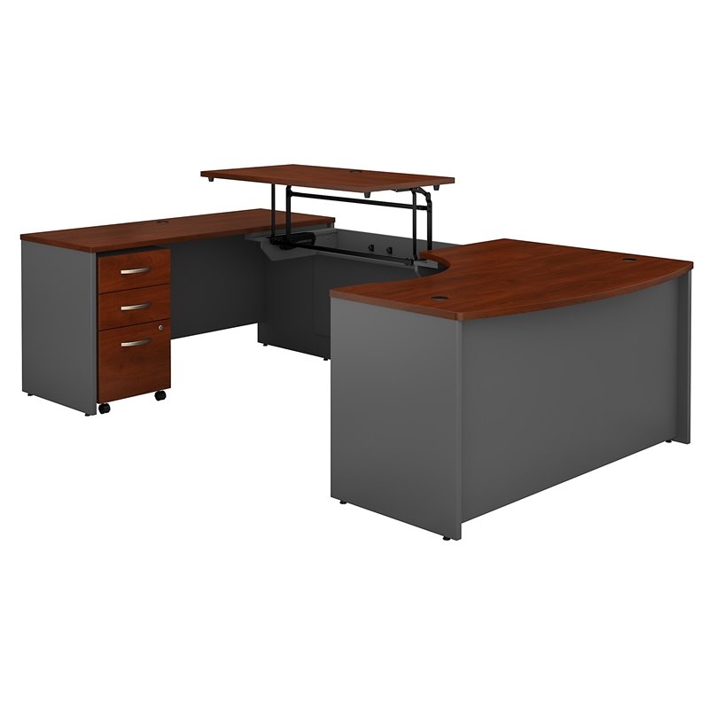 Series C 60W Left Sit to Stand U Shaped Desk Office SetHansen Cherry