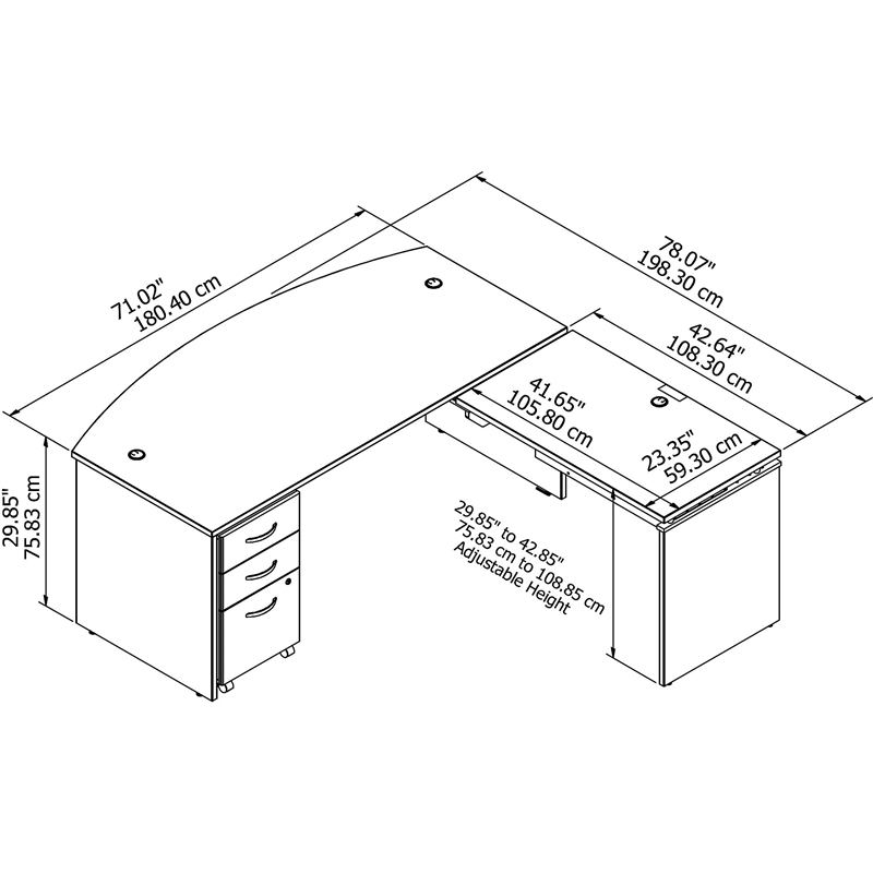 Series C Bow Front Sit to Stand L Shaped Desk Office Set in Hansen Cherry