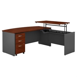 Bush Business Furniture Series C 72W X 36D Bow Front Sit To Stand L Desk With Mobile Pedestal
