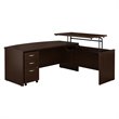 Series C Bow Front Sit to Stand L Shaped Desk Office Set in Mocha Cherry