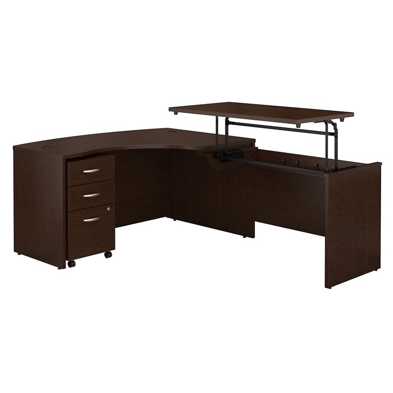 Series C 60W Right Sit to Stand L Shaped Desk Office Set-Mocha Cherry