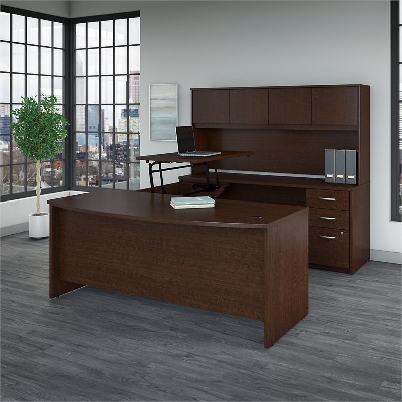 Series C Elite 72W Sit to Stand U Shaped Desk Office Suite in Cherry ...