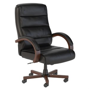 Bush Business Furniture Soft Sense High Back Leather Office Chair with Wood Arms