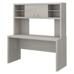 Echo 60W Credenza Desk with Hutch in Gray Sand - Engineered Wood