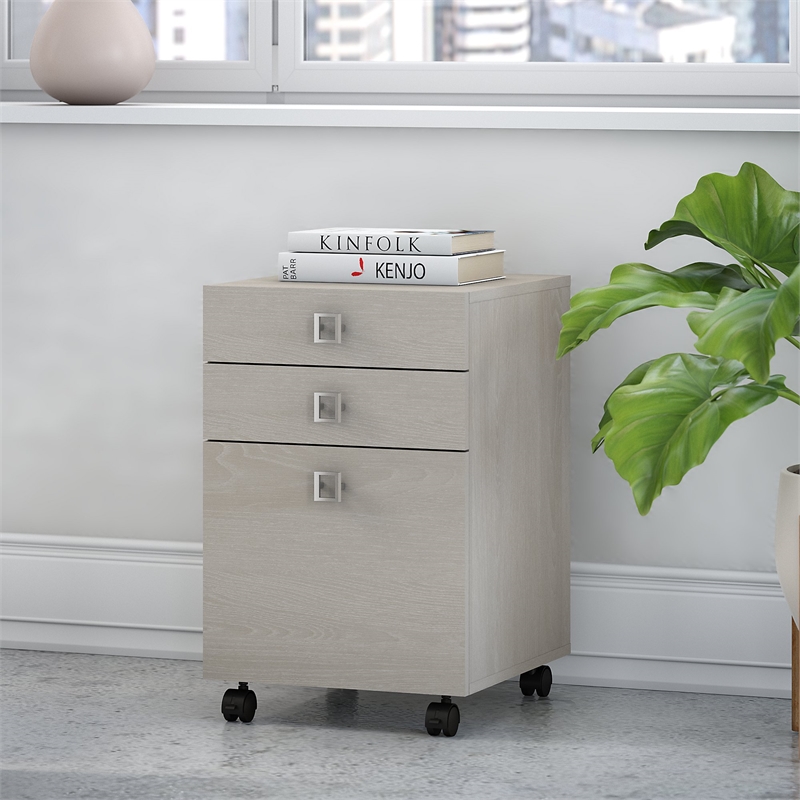 Echo 3 Drawer Mobile File Cabinet in Gray Sand - Engineered Wood