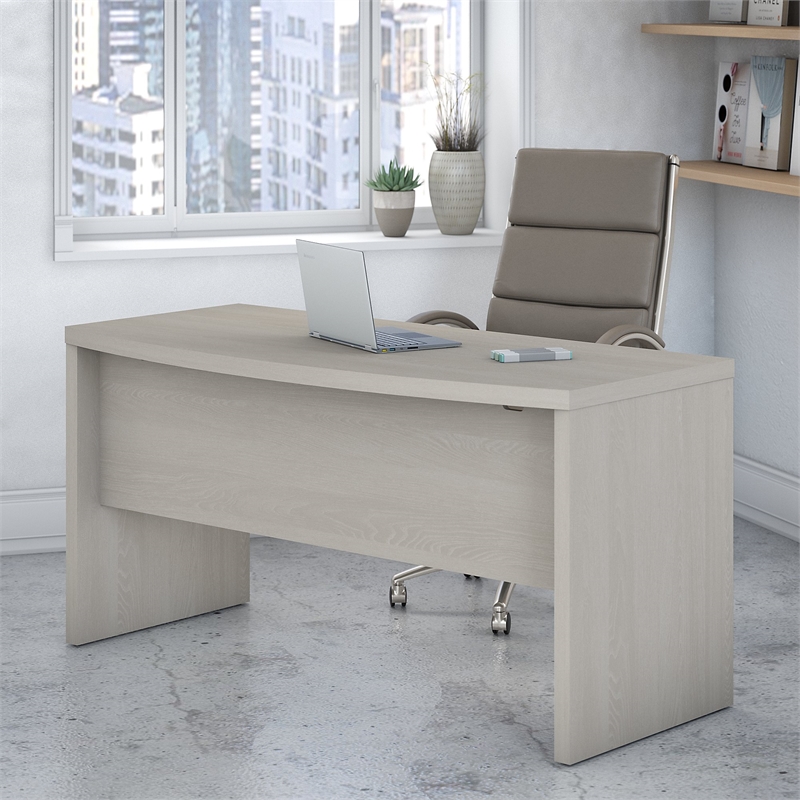 Echo 60W Bow Front Desk in Gray Sand - Engineered Wood