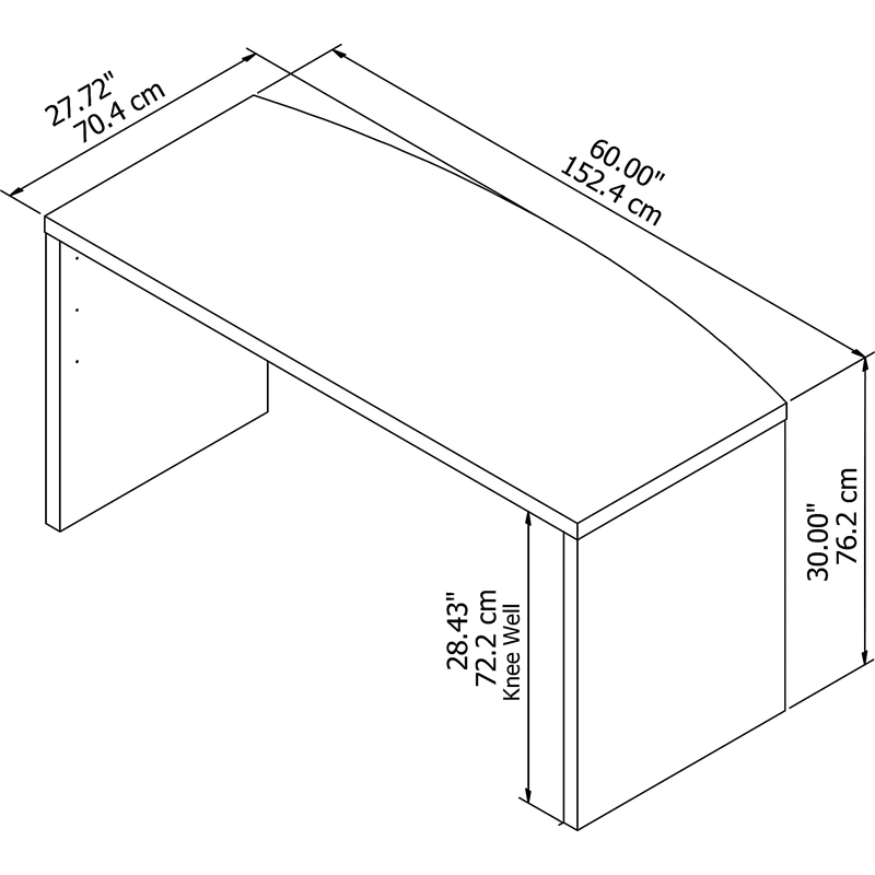Echo 60W Bow Front Desk in Gray Sand - Engineered Wood