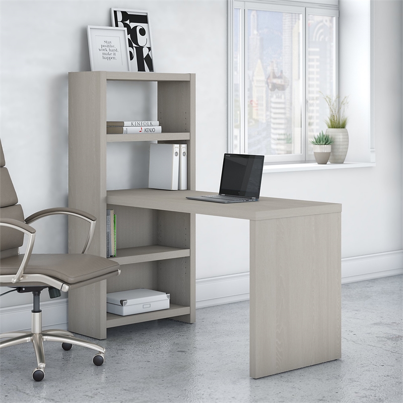 Echo 56W Bookcase Desk in Gray Sand - Engineered Wood