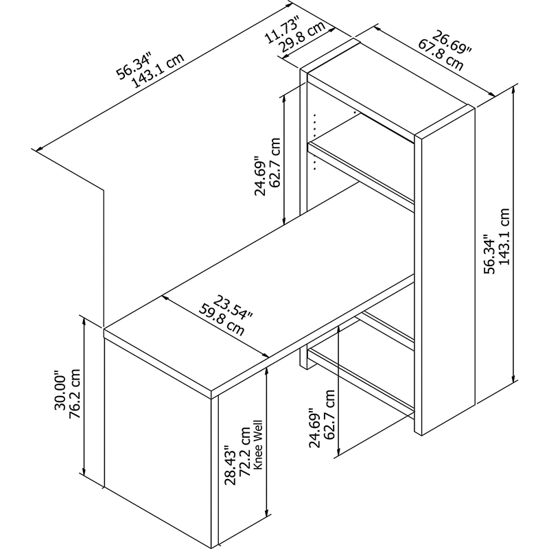 Echo 56W Bookcase Desk in Gray Sand - Engineered Wood