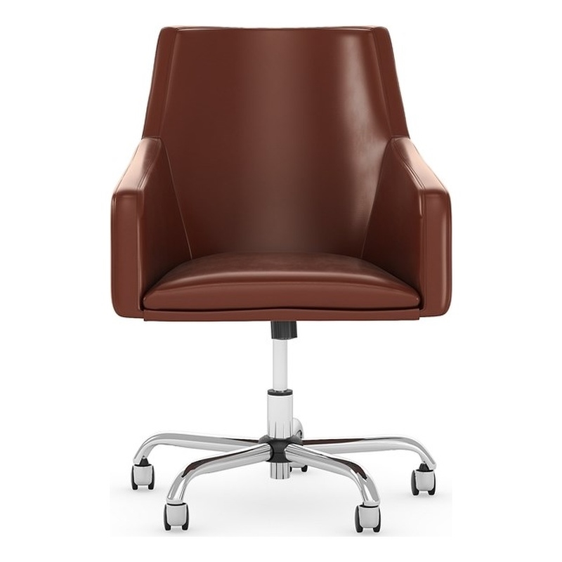 London Mid Back Leather Box Style, Saddle Leather Office Chair