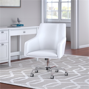 London Mid Back Leather Box Style Office Chair in White - Bonded Leather