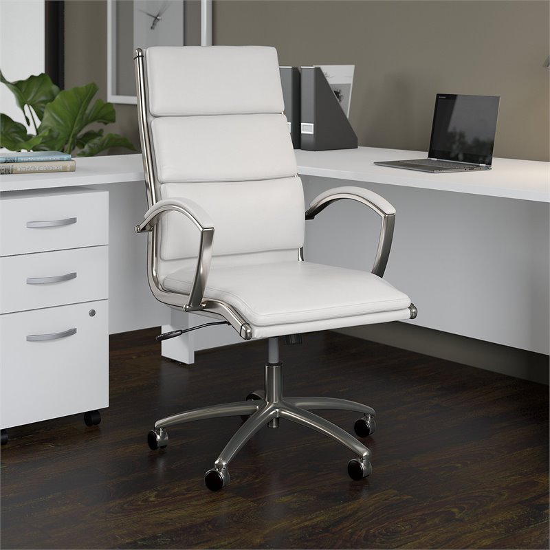 BBF Studio C High Back Contemporary Faux Leather Executive Office Chair in White