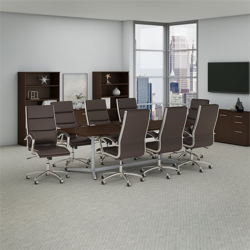 Bush Business Furniture 96W x 42D Conference Table with Set of 8 Office