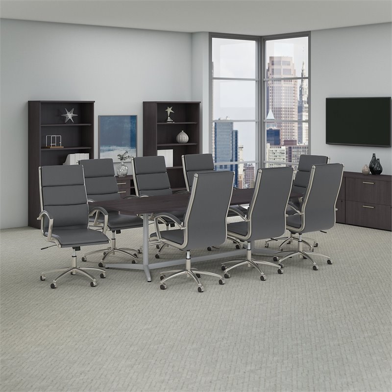 BBF Fabric Conference Table with Set of 8 Office Chairs in Dark Gray