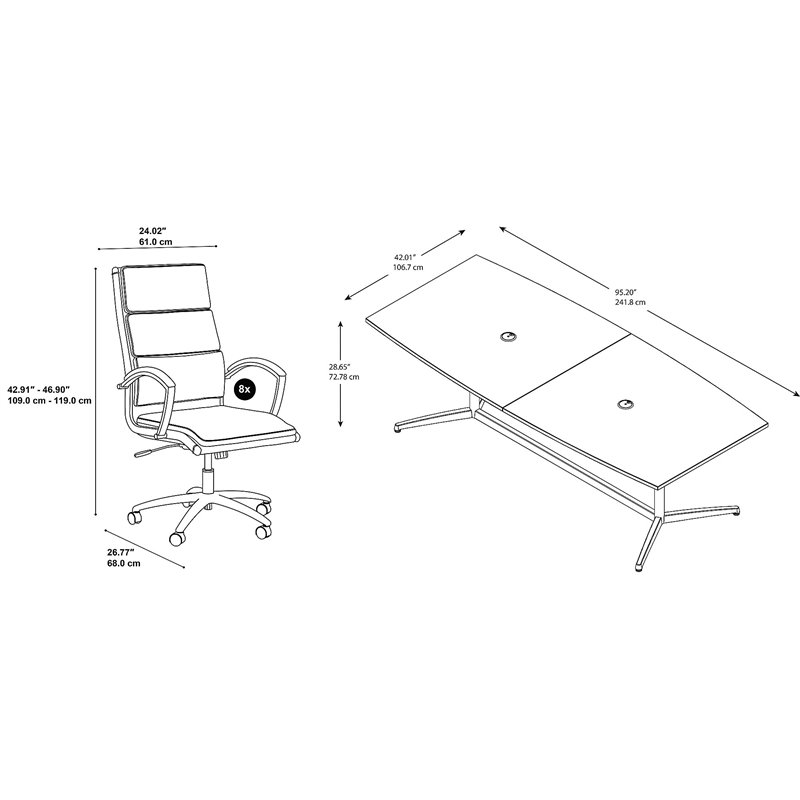 BBF Fabric Conference Table with Set of 8 Office Chairs in Dark Gray