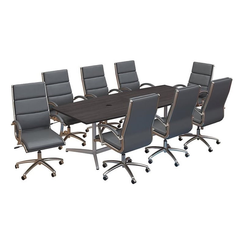 BBF Fabric Conference Table with Set of 8 Office Chairs in Dark Gray