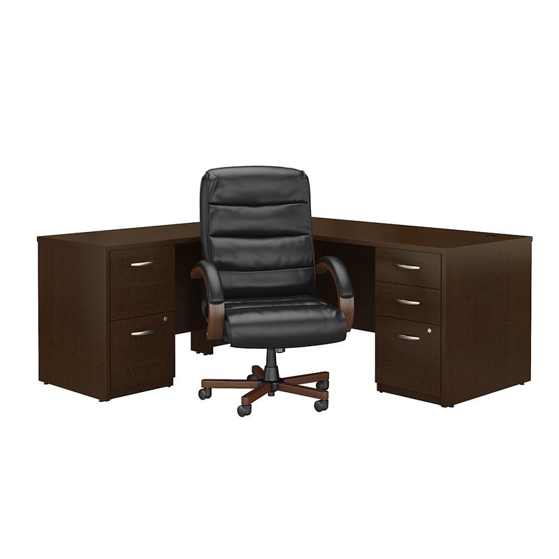 Bush Business Furniture Series C Elite L Desk With Drawers And High Back Chair