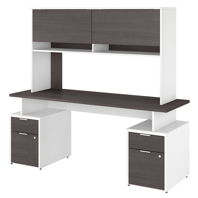 Jamestown 72W Desk with 4 Drawers and Hutch in Storm Gray/White- Engineered Wood