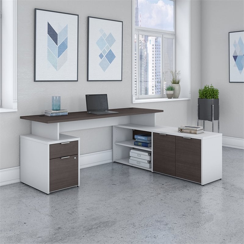Bush Business Furniture Jamestown 72W L Shaped Desk in White and Storm Gray