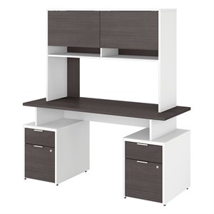 Jamestown 60W Desk with 4 Drawers and Hutch in Storm Gray/White -Engineered Wood