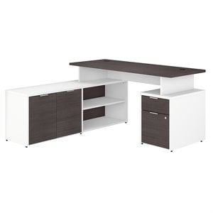 Bush Jamestown 60W L Shaped Desk with Drawers in Gray/White - Engineered Wood