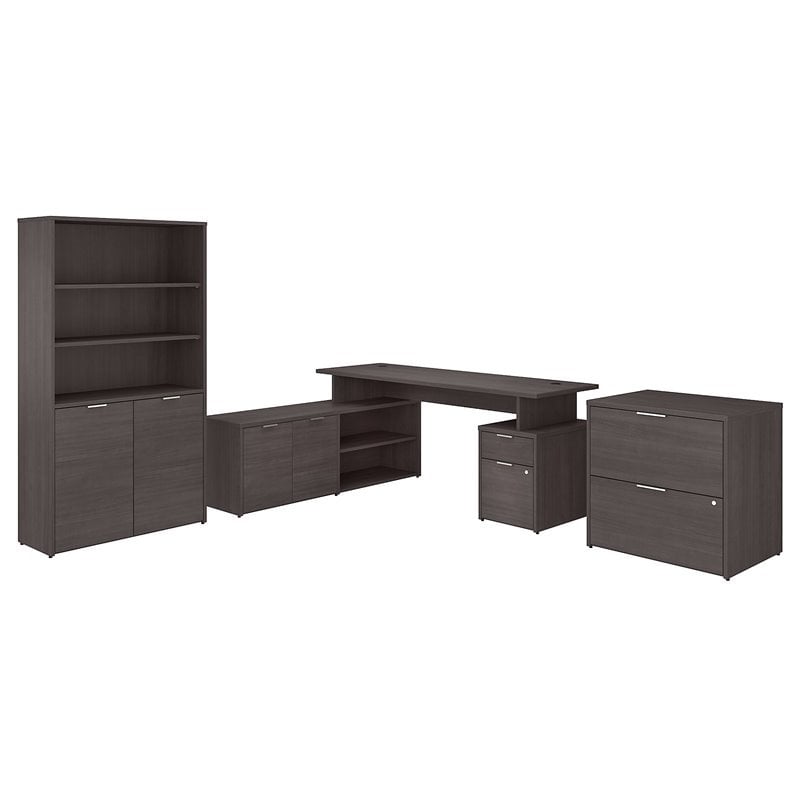 Bush Business Furniture Jamestown 72W L Desk with File Cabinet and Bookcase